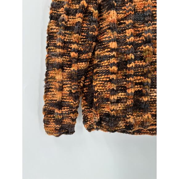 Handmade Sweater Womens Small Orange Black Chunky Knit Pullover Mock Neckline - Picture 4 of 16